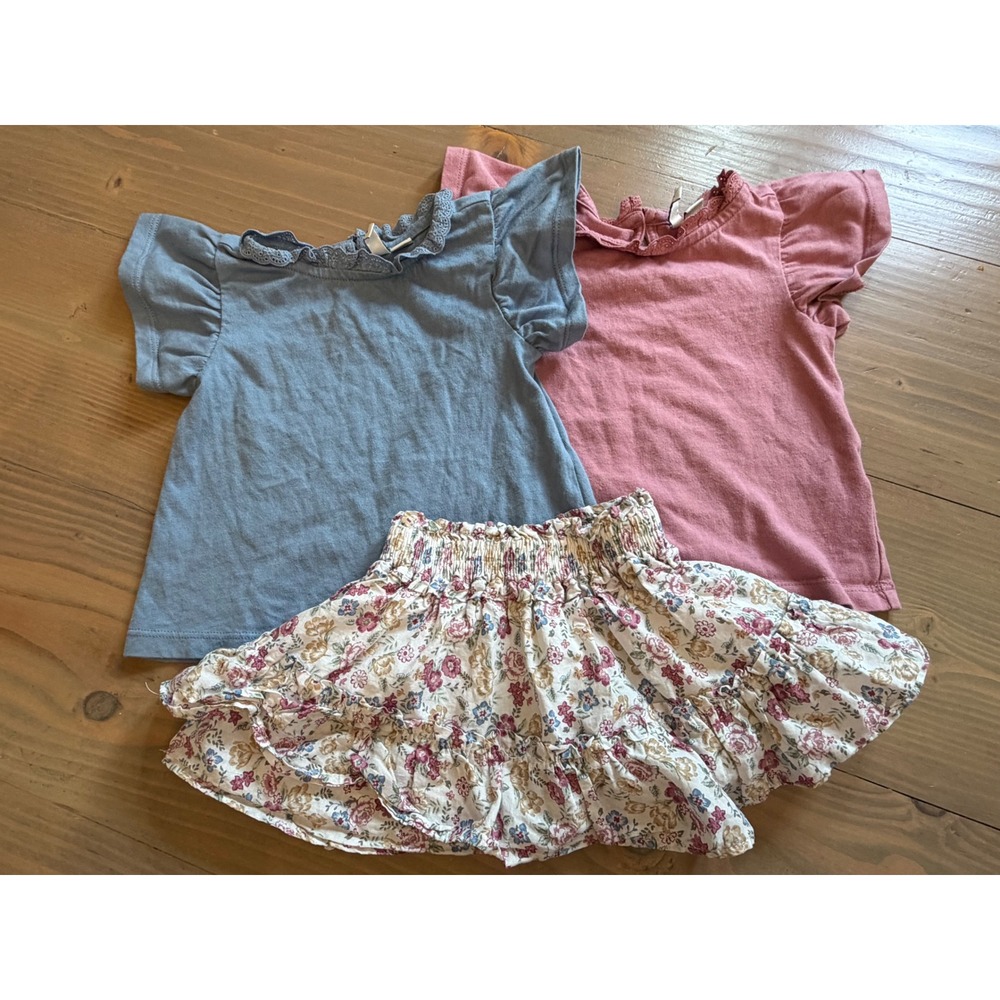 Kk21 Janie and Jack Baby Girls Set Floral Skirt Flutter Sleeve Tops 6-12-18